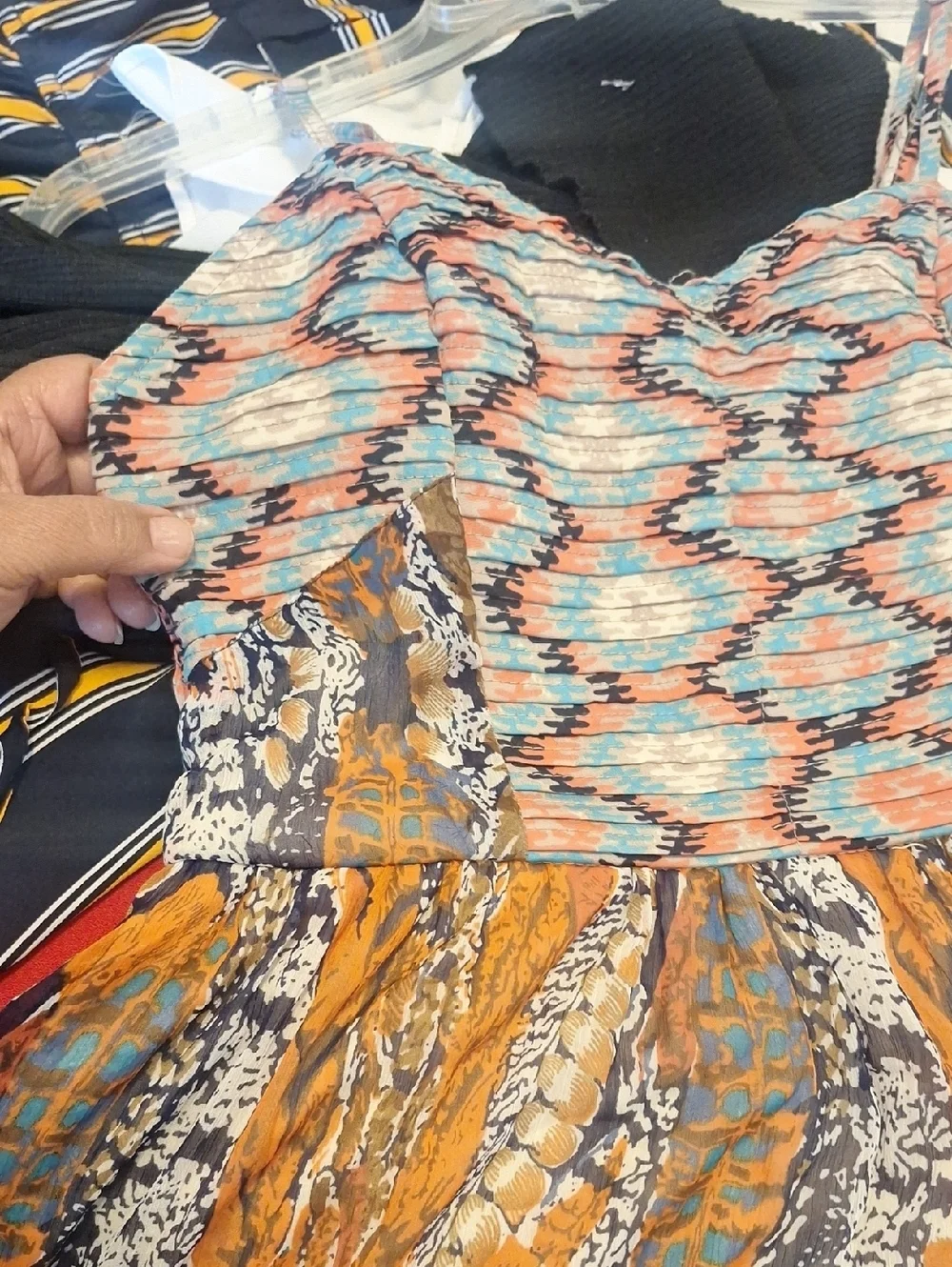 Band of Gypsies Multi-Print Maxi Dress in Orange & Teal